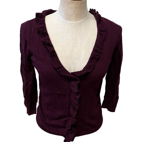 Ann Taylor Ruffled cardigan sweater Plum M - Picture 1 of 6